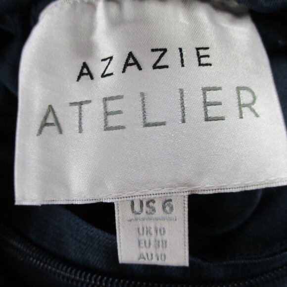 Azazie Sabella Navy Maxi Dress Womens 6 Blue Floor Length Ruffles Formal NWT - Picture 6 of 9